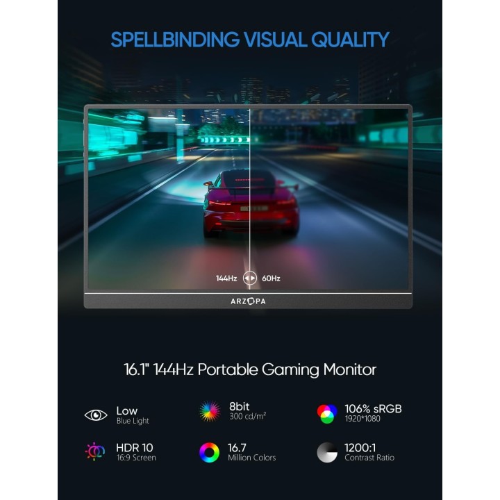 Arzopa Z1FC 144Hz Portable Gaming Monitor | 16.1" Screen
